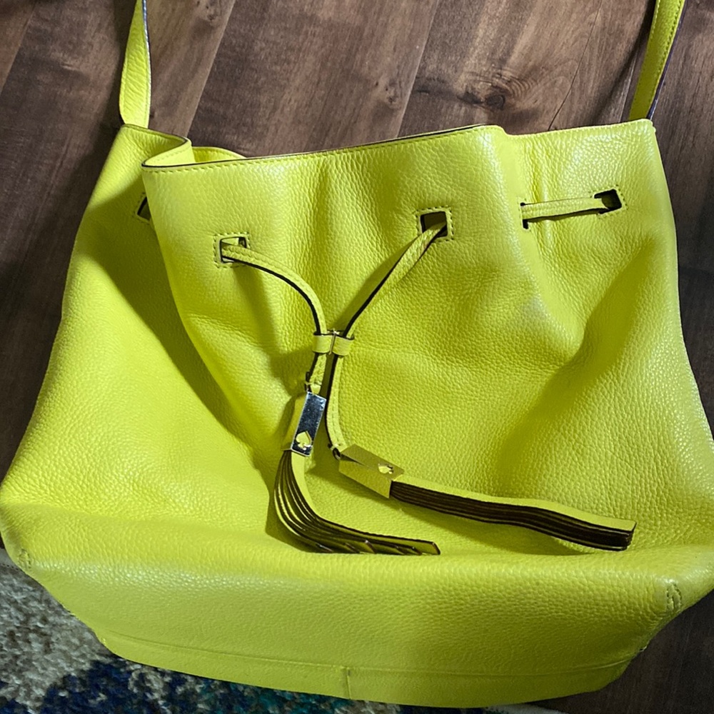 KATE SPADE Crossbody Neon Yellow Bucket String Bag